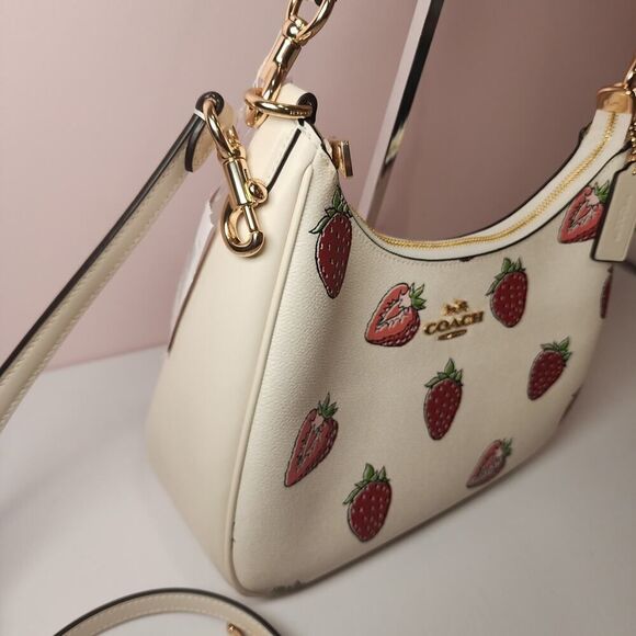 NWT Coach CAL67 Teri Hobo Bag With Strawberry Print Gold/Chalk - Picture 4 of 7